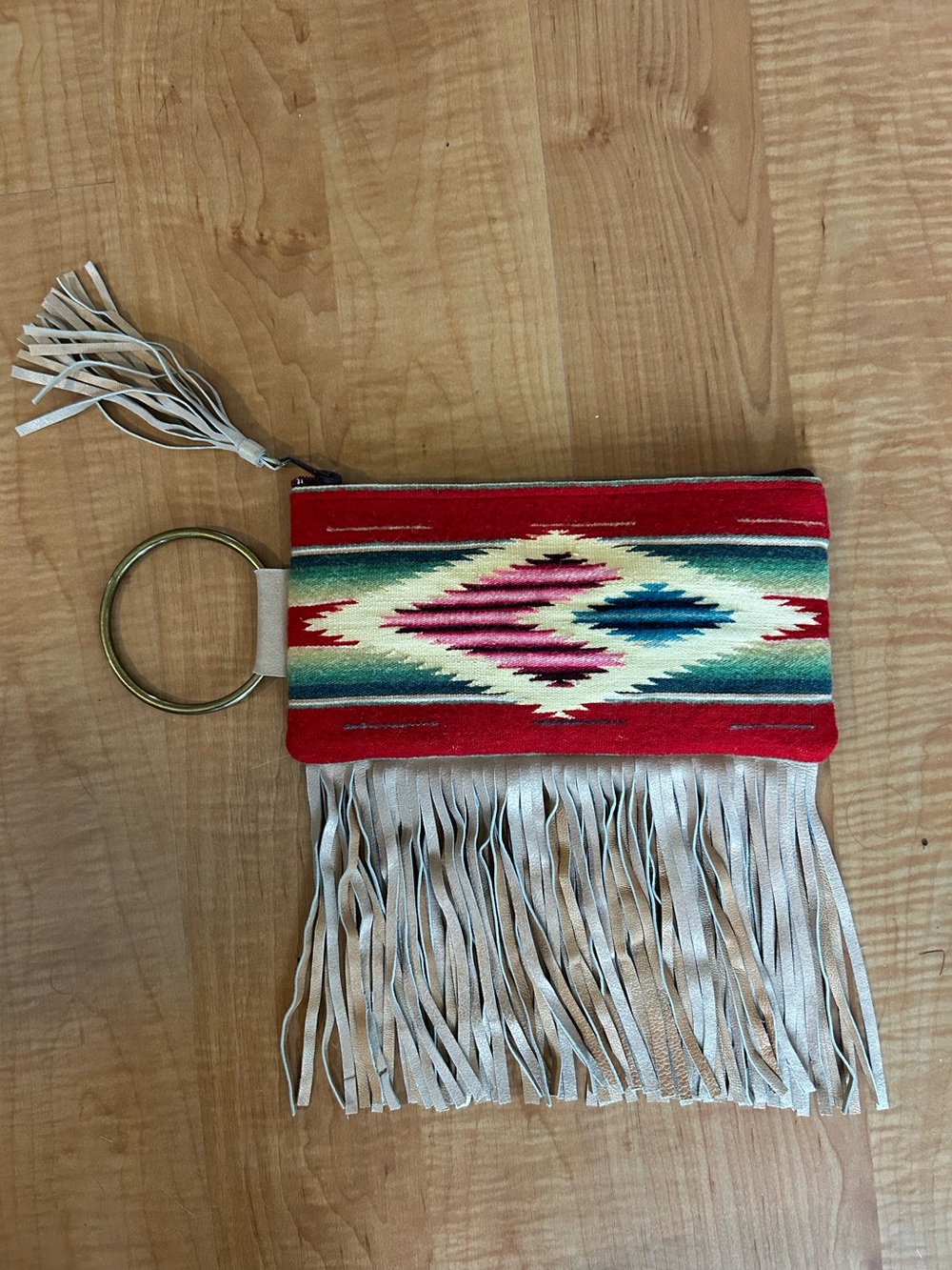 Fringed Southwestern Wristlet VTG Handmade Pouch Italian Leather Velvet Lined